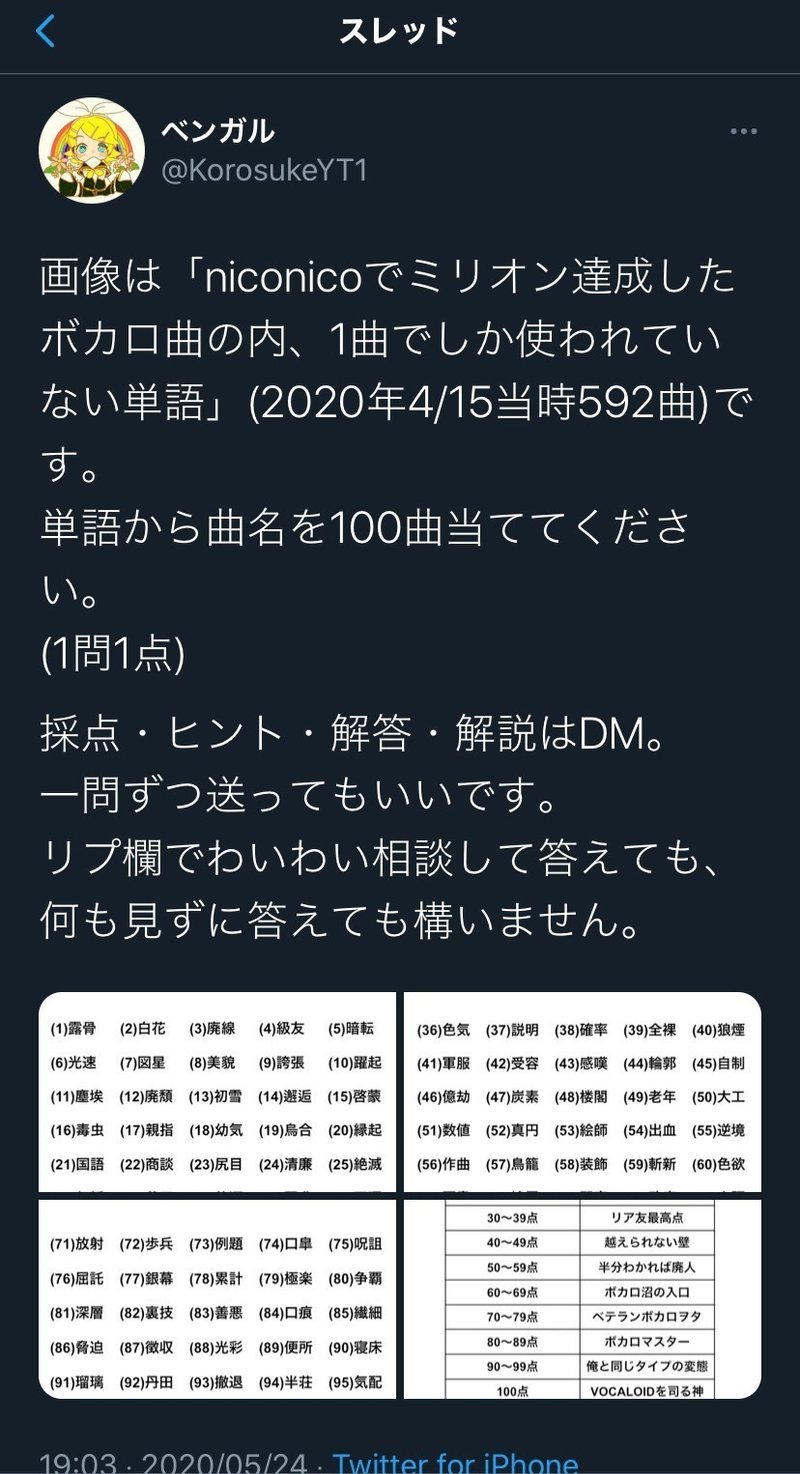 変則的ボカロクイズを作って ベンガル Note