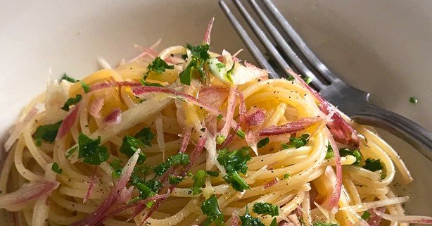茗荷と酒盗のパスタ Scales スケイル 料理研究家 Note 茗荷と酒盗のパスタ Scales スケイル 料理研究家 Note