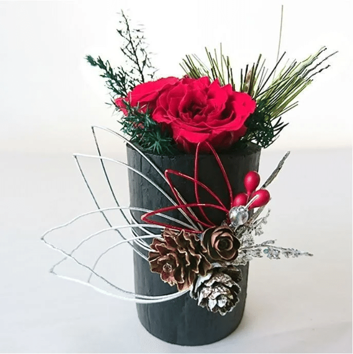 Takesumi 飾り竹炭 花飾り 赤ばら 水引銀 苔庭 竹林と苔山 竹炭インテリア Takesumi Note