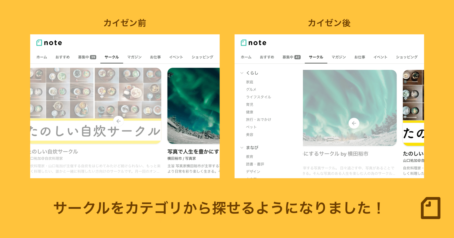 サークル一覧ページにカテゴリを追加し 自分に合ったサークルを探しやすくなりました Note公式 Note サークル一覧ページにカテゴリを追加し 自分に合ったサークルを探しやすくなりました Note公式 Note