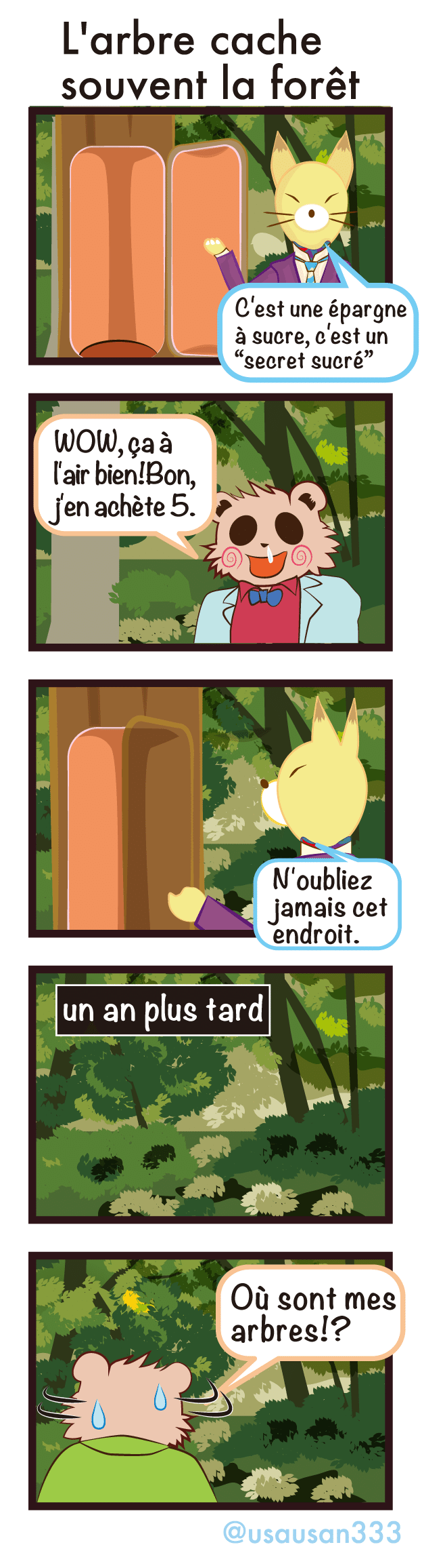 マンガで読む仏語諺30 L Arbre Cache Souvent La Foret 宇佐兎三 うさうさん Note