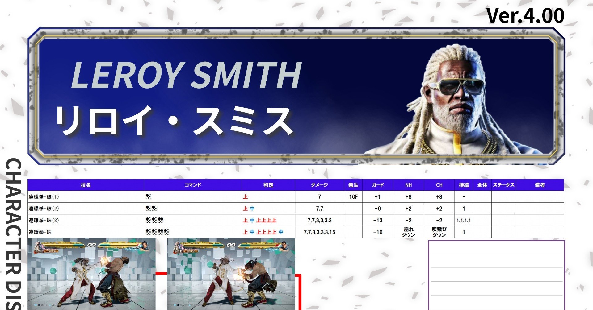 鉄拳7 リロイ スミス モーション表 Ver 4 00 Douten Note 鉄拳7 リロイ スミス モーション表 Ver 4 00 Douten Note