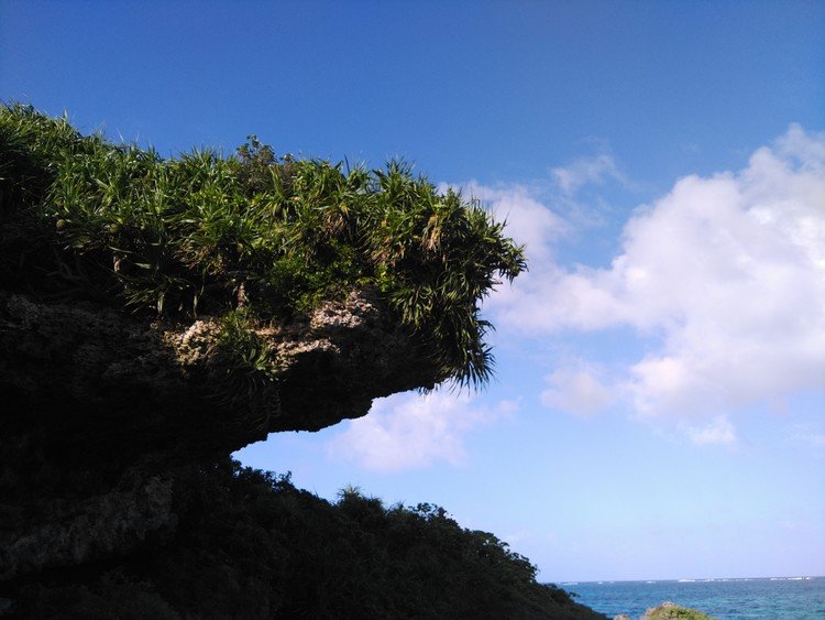 日曜日の風景。
天気の良かった北海岸。
暴落した崖の上だけが残っている。絶妙な舌崖！