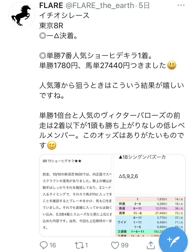 11 21 土 中央競馬推奨馬 Flare Note