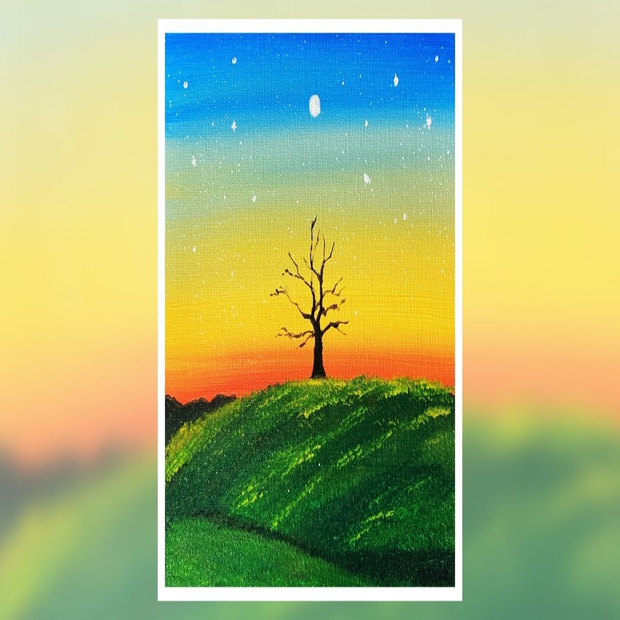 アクリル絵の具で 夕焼け空と希望の木 を描く方法 初心者が簡単に絵を描く方法 Junya Art Note