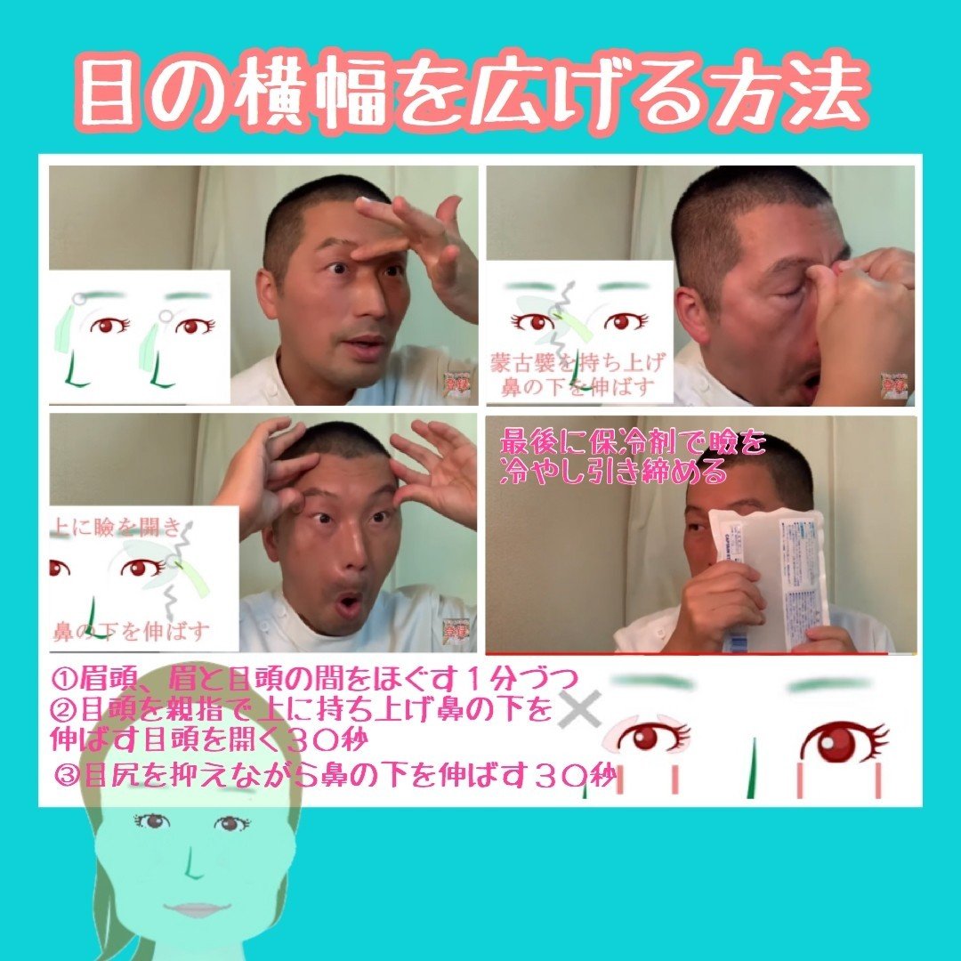 目の横幅を広げる方法 目を大きくする体操とマッサージ方法 お顔の整体師 戸塚哲春 Note