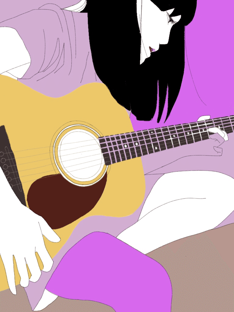 ギターを弾き始めた女の子のイラストです　#ギター #guitar #楽器　#コード #アコースティックギター #練習　#音楽　#music 