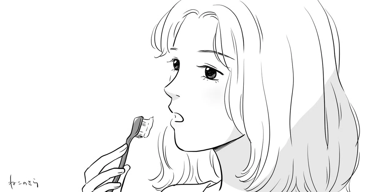 女性歯みがき_線画