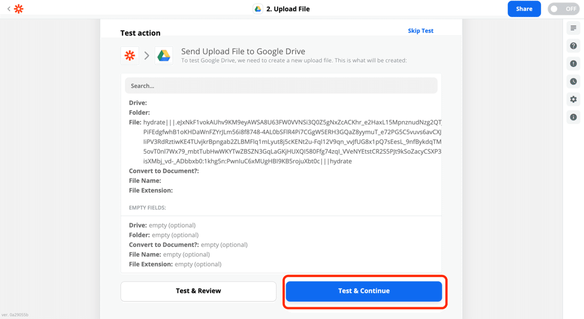 アクションのテスト