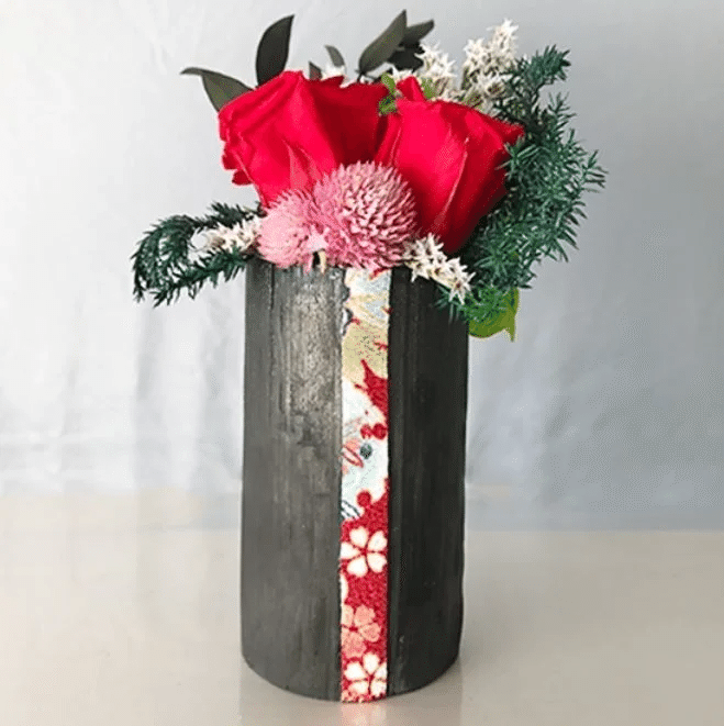 Takesumi 飾り竹炭 花飾り 赤 ちりめん赤 苔庭 ｍ 竹炭インテリア Takesumi Note