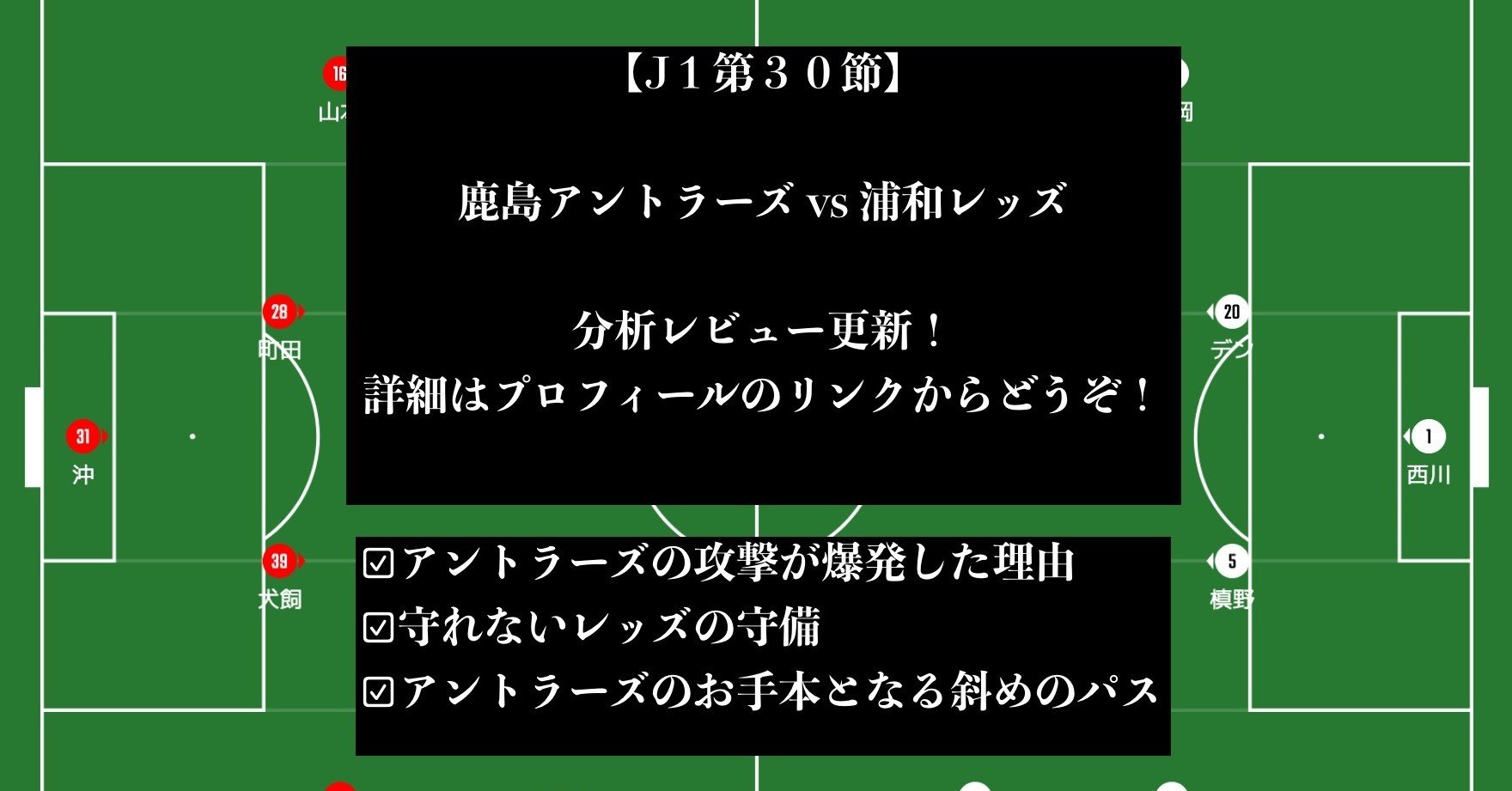 レビュー更新 J１30節 鹿島アントラーズ 浦和レッズ Nobuya Akazawa Note