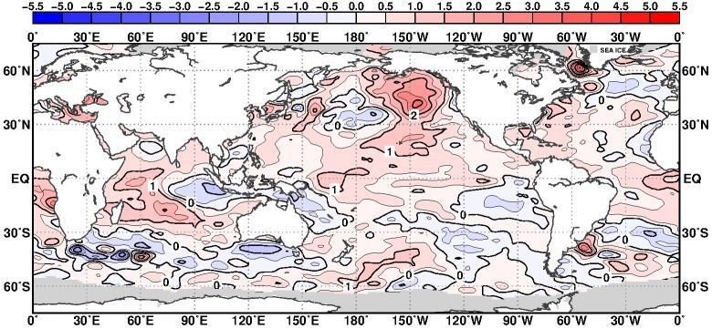 月平均海面水温　海面水温偏差