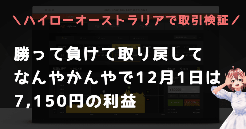 12月1日（火）は22勝12敗、7,150円の利益。反省する点も多かったけど良いとしよう