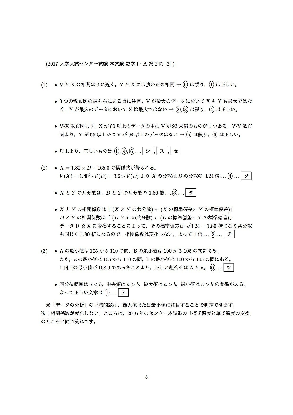大学入試センター試験　数学　’９4　背にやけ 2017・大学入試センター試験・本試験・数学IA）解答 全10ページ