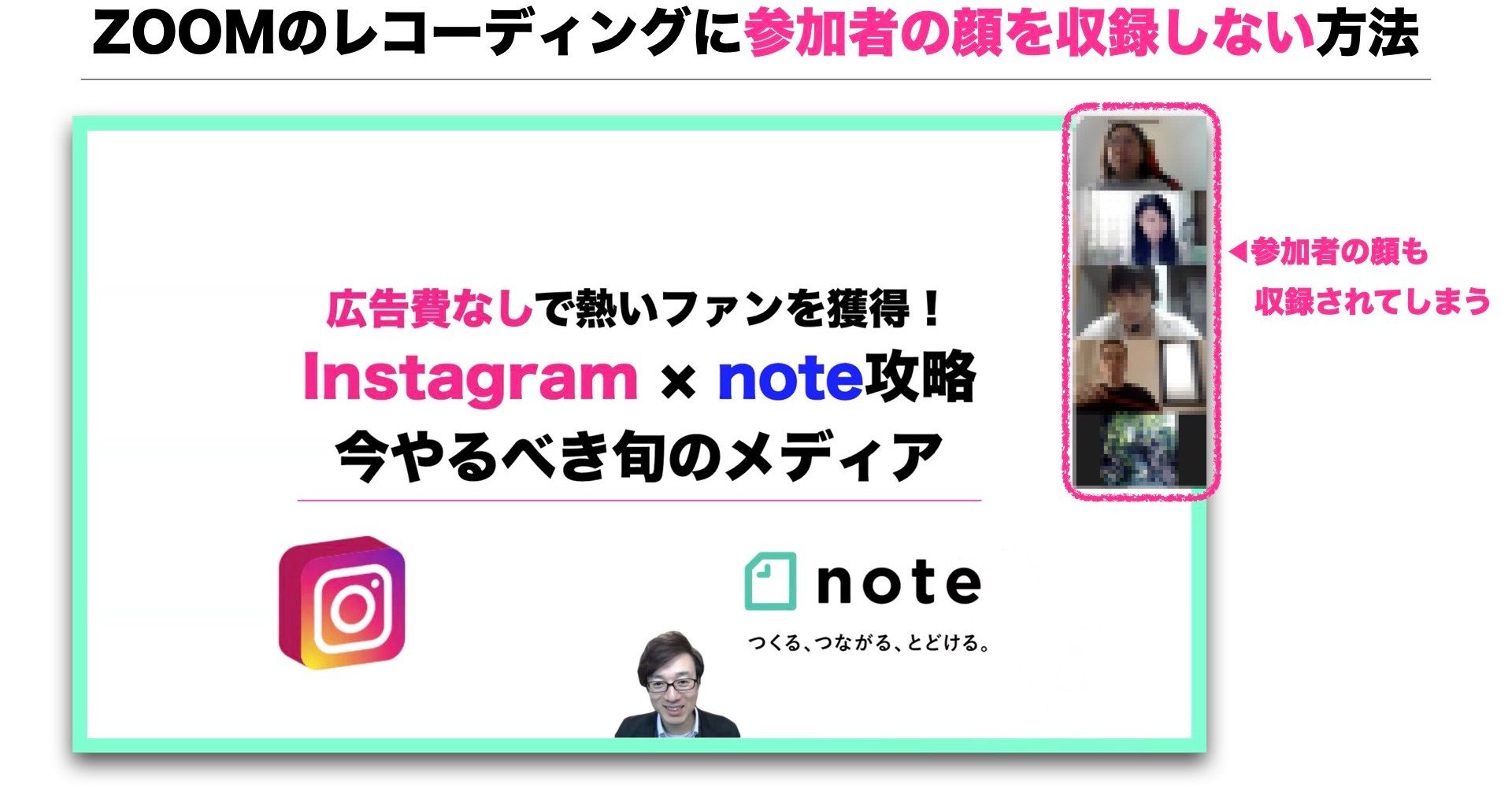 Zoomでオンラインセミナー参加者の顔が映らないようにレコーディング 録画する方法 小屋真伍 店舗集客アイデアマン Note