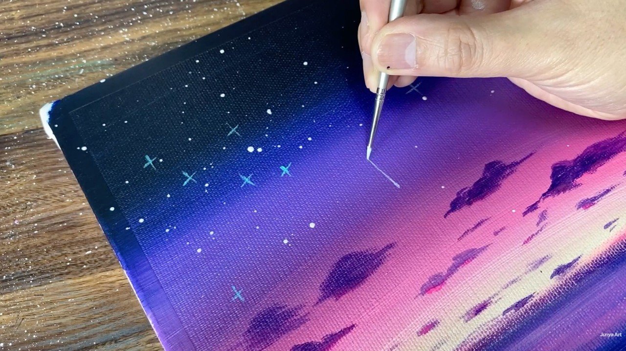 アクリル絵の具で【流星の夜】を描く方法 | 初心者が簡単に絵を描く