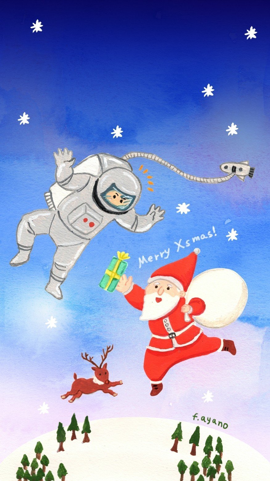 ちょと早いですがクリスマスのイラスト描きました 今年はサンタさん宇宙まで出張です こちらiphoneなど携帯壁紙サイズ で作りました 私のtwitterなどから画像ダウンロードしていただけます 個人でお 福井彩乃 イラストレーター Note