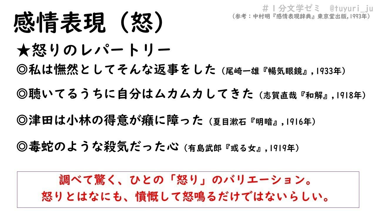 今日の1分文学ゼミは 感情表現 怒 語彙はいくらあってもいい ひとってホント色んな怒り 方をするねと 驚くばかり 単に 怒った や 怒鳴った でもいいけど それに加えてさらに表現 の幅を出してみたい ななくさつゆり 福岡で情景小説 Note 今日の1分文学ゼミは 感情表現 怒 語彙はいくらあってもいい ひとってホント色んな怒り 方をするねと 驚くばかり 単に 怒った や 怒鳴った でもいいけど それに加えてさらに表現 の幅を出してみたい ななくさつゆり 福岡で情景小説 Note
