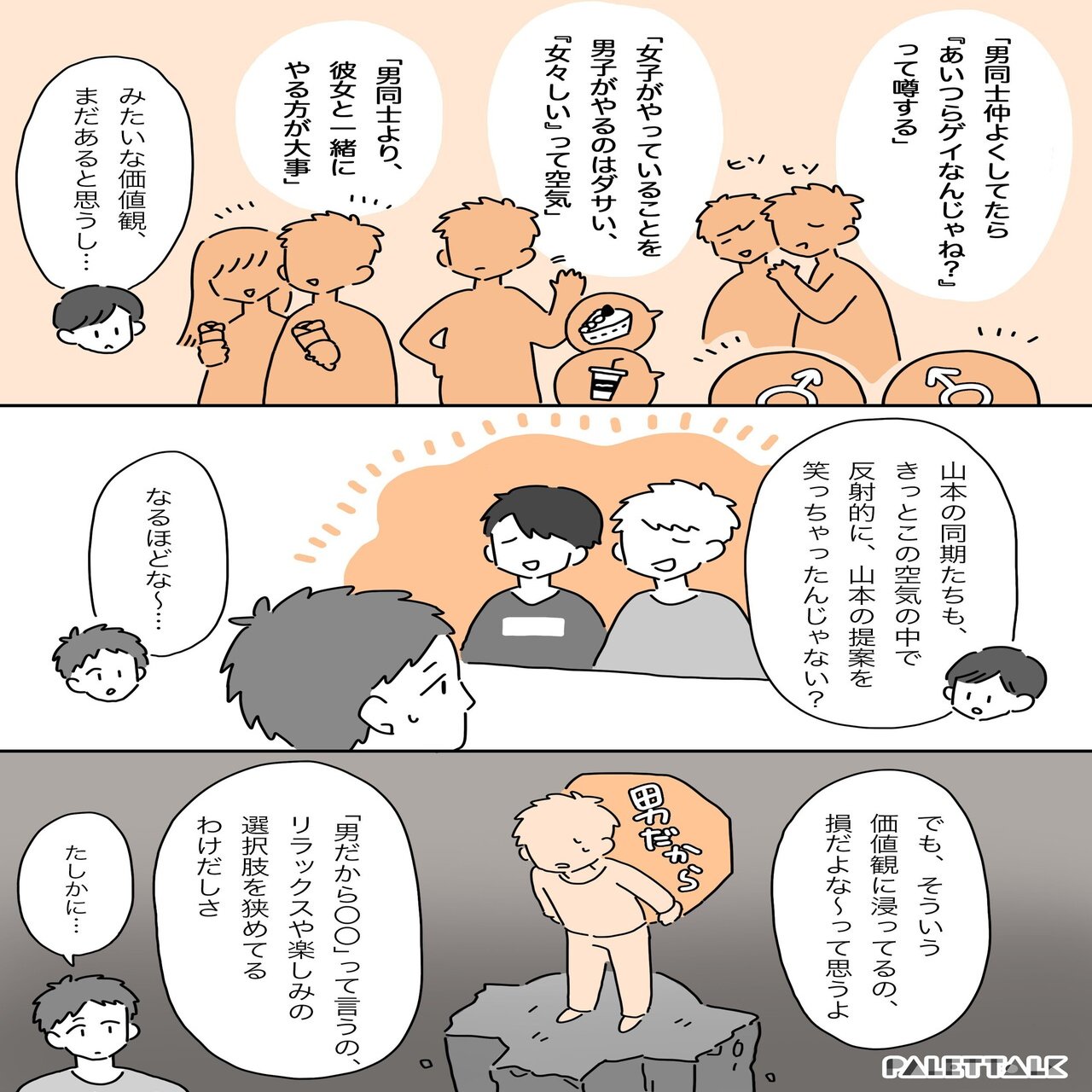 男同士では楽しめない ホモソーシャルな価値観の中で楽しむことが難しいと感じた話 マンガでわかるlgbtq パレットーク Note