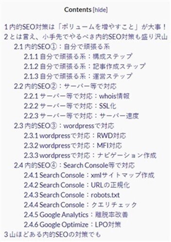 ささみサロン、内的seo、目次