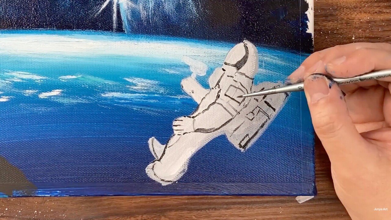 アクリル絵の具で【宇宙飛行士のクリスマス】を描く方法