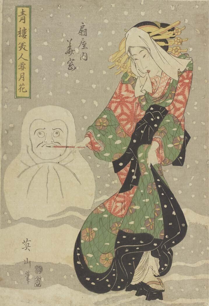 油絵 絵画【雪だるま】 江戸時代の雪だるまは「だるま」だったというお話｜太田記念美術館