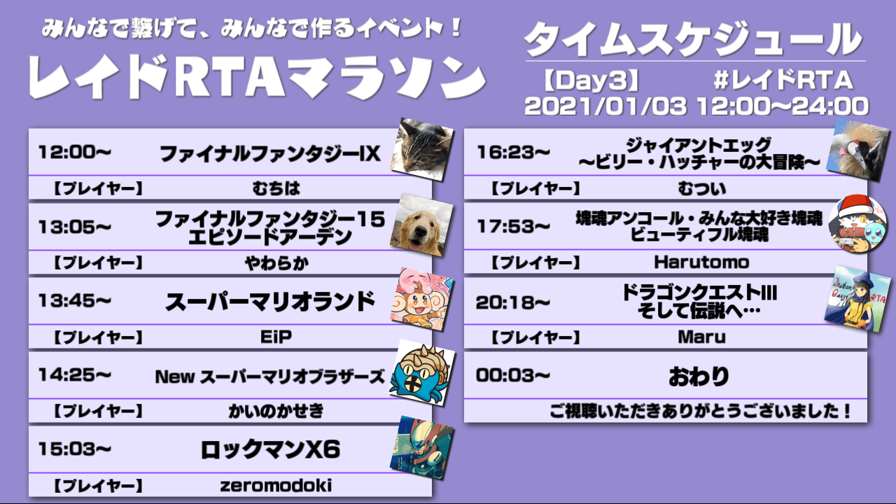 1月1日 3日のレイドrtaマラソン走者情報 Toyomana Note 1月1日 3日のレイドrtaマラソン走者情報 Toyomana Note