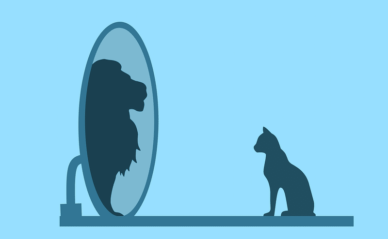 イラスト・猫・鏡の中のライオン