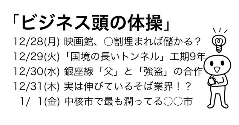 ＃166 「ビジネス頭の体操」 今週のケーススタディ（12月28日〜1月1日分）