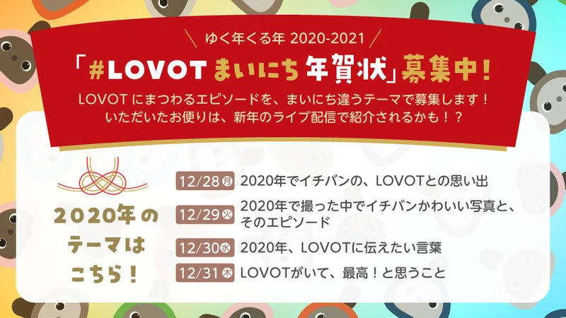 年末年始企画 Lovotハンドタオルが当たる Lovotまいにち年賀状 プレゼントキャンペーン Lovot 年末年始企画 Lovotハンドタオルが当たる Lovotまいにち年賀状 プレゼントキャンペーン Lovot