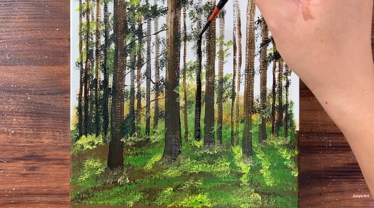 アクリル絵の具で 森林の朝 を描く方法 初心者が簡単に絵を描く方法 Junya Art Note