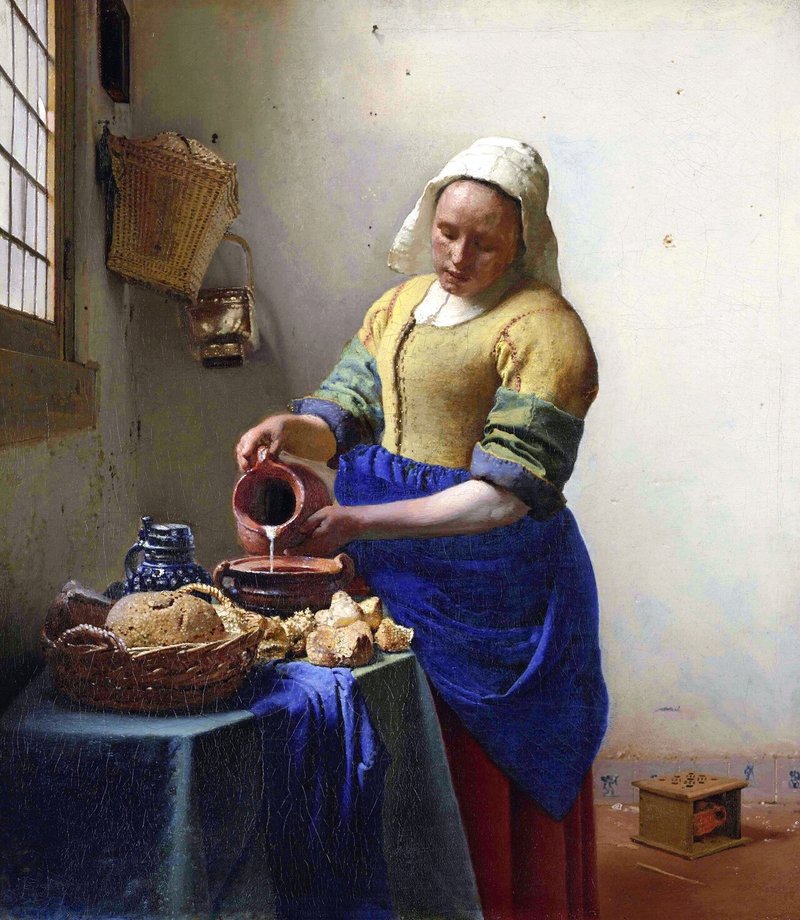 19, vv70, Johannes Vermeer,  De melkmeid, 牛乳を注ぐ女、1657-1658年頃、キャンヴァスに油彩、アムステルダム国立美術館