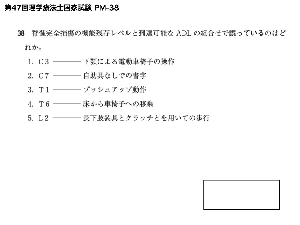 すべての機能は正常に動作しています。損傷は一切ありません。 8分で解説：到達可能ADL（組み合わせ問題）】PTOT国家試験 脊髄損傷