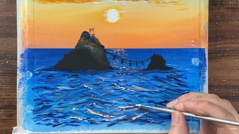 アクリル絵の具で 伊勢 夫婦岩の日の出 を描く方法 初心者が簡単に絵を描く方法 Junya Art Note