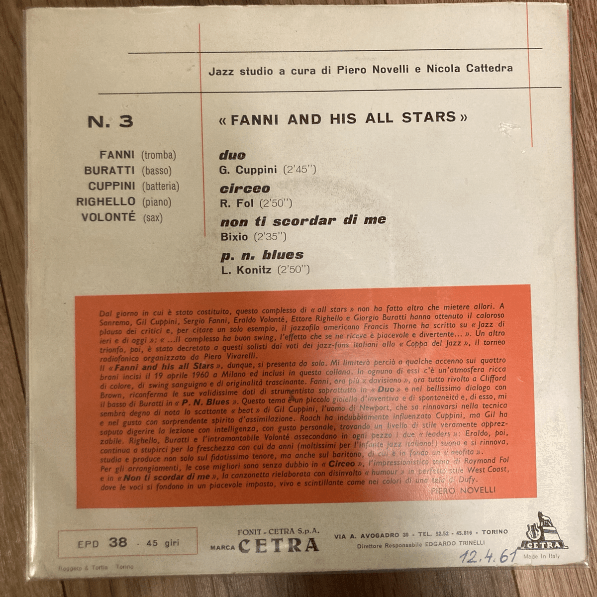 Sergio Fanni Jazz In Italy N.3 CETRA