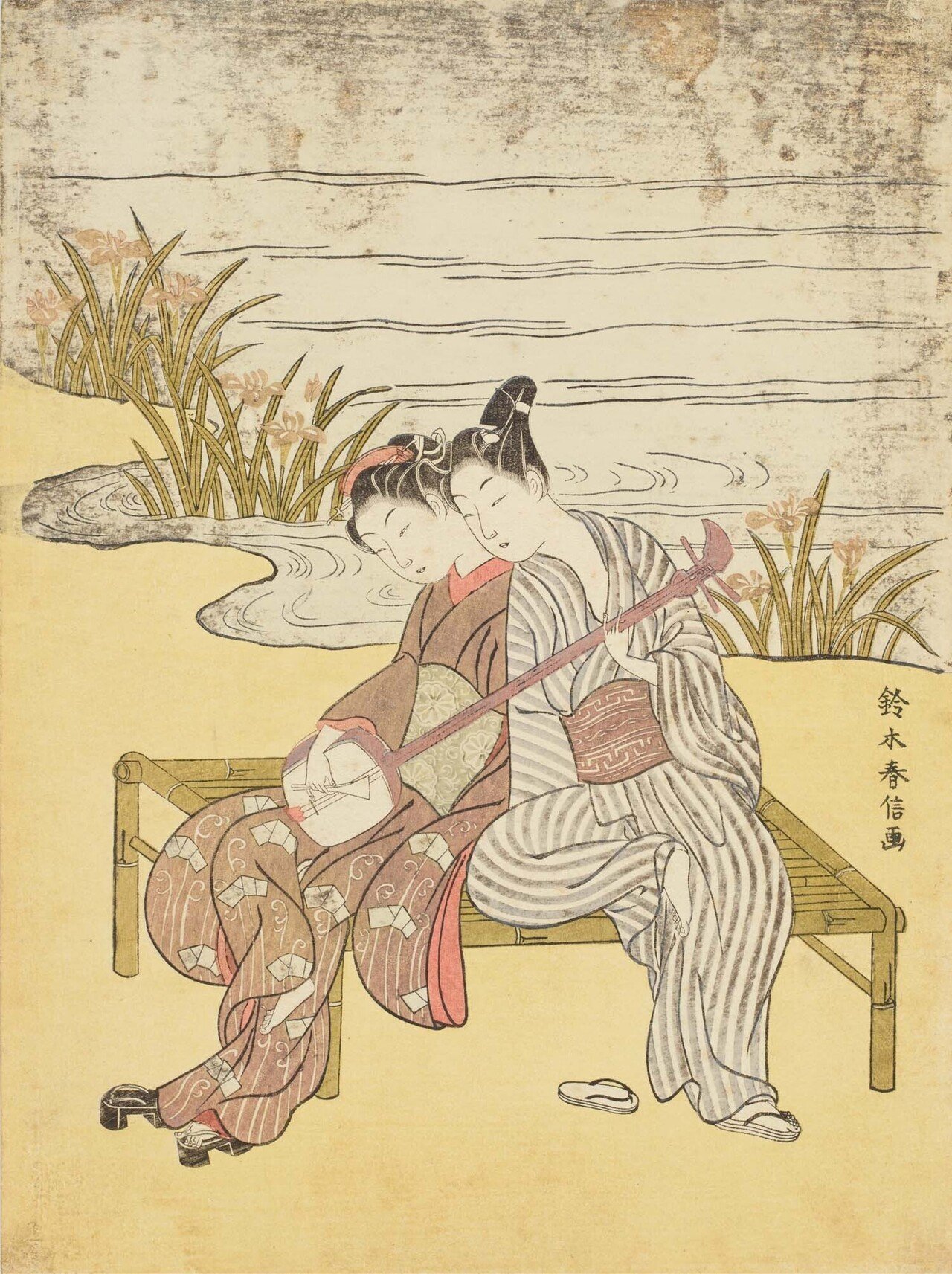 歌川豊広、【観桜酒宴図】、希少画集画より、状態良好、新品高級額装付 歌川豊広、【観桜酒宴図】、希少画集画より、状態良好、新品高級