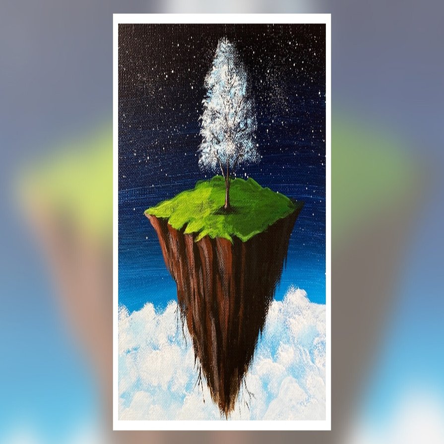 アクリル絵の具で 夜空に浮かぶ島 を描く方法 初心者が簡単に絵を描く方法 Junya Art Note