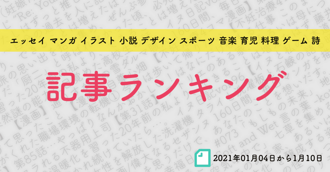 先週の記事ランキング 21年01月04日から01月10日 かわちゃん Note