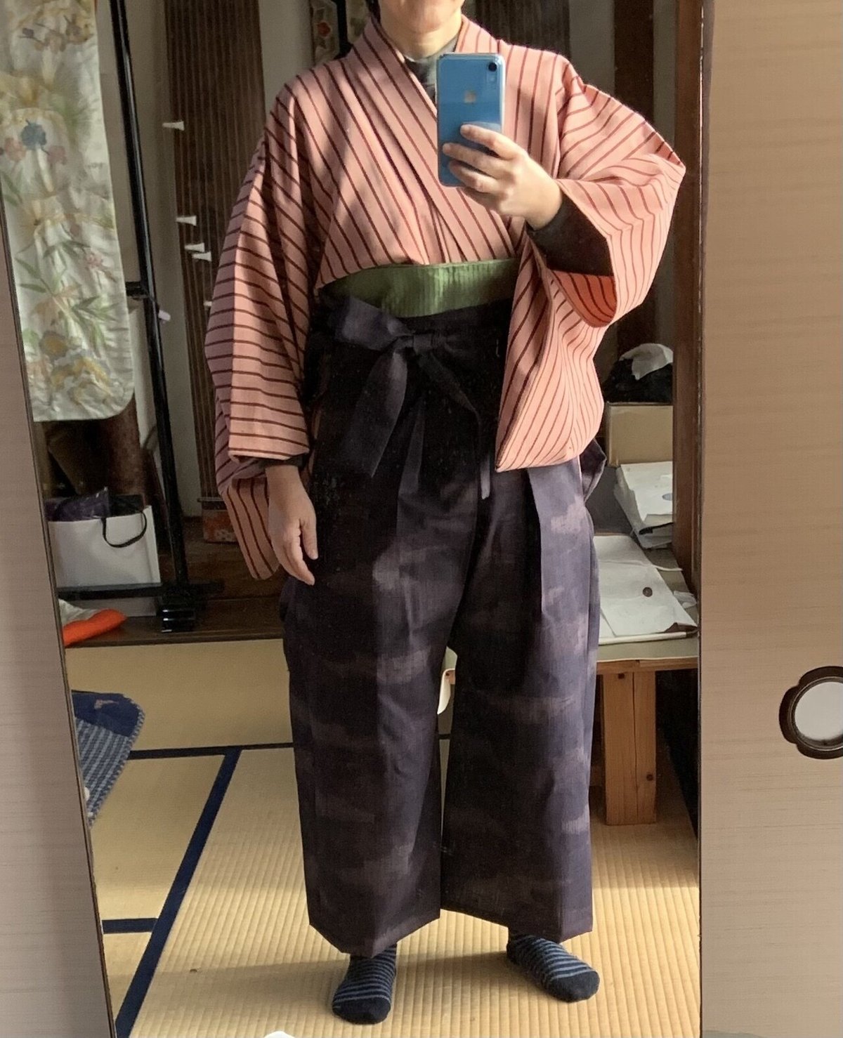 着物リメイクもんぺ【咲】正絹 ハンドメイド ワイドパンツ 着物リメイクもんぺ【咲】正絹 ハンドメイド ワイドパンツΩ