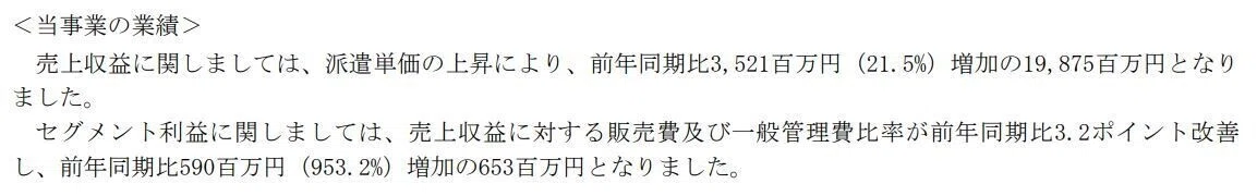 夢真HD、エンジニア派遣業、業績