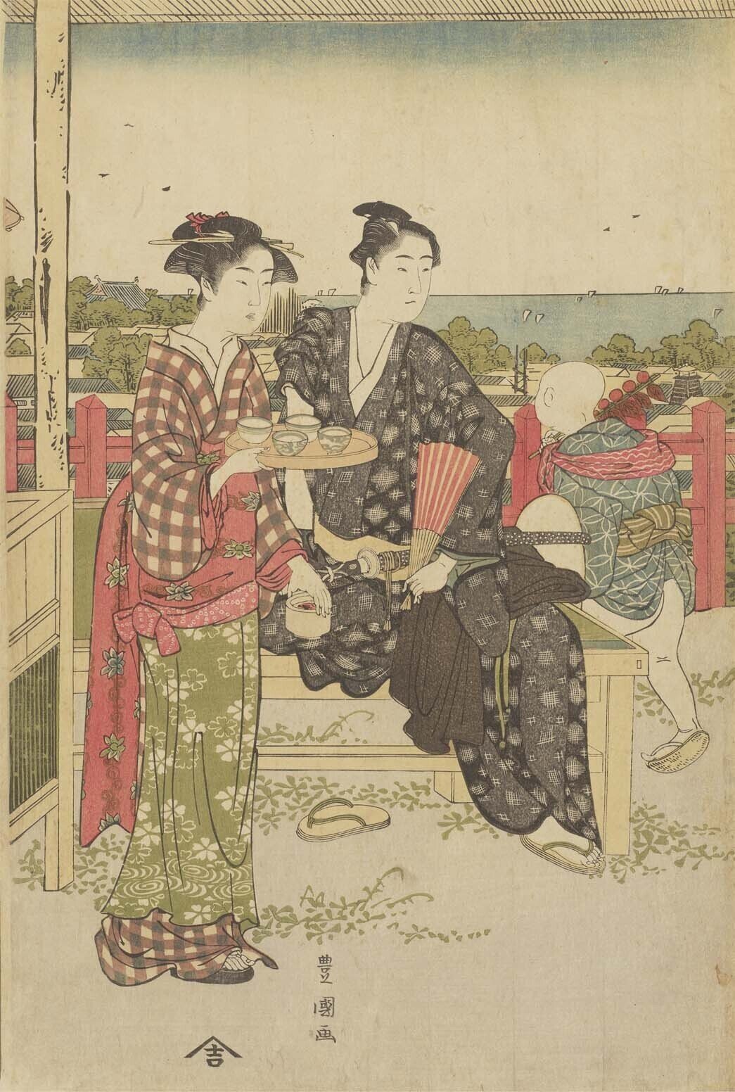 歌川豊広、【観桜酒宴図】、希少画集画より、状態良好、新品高級額装付 歌川豊広、【観桜酒宴図】、希少画集画より、状態良好、新品高級