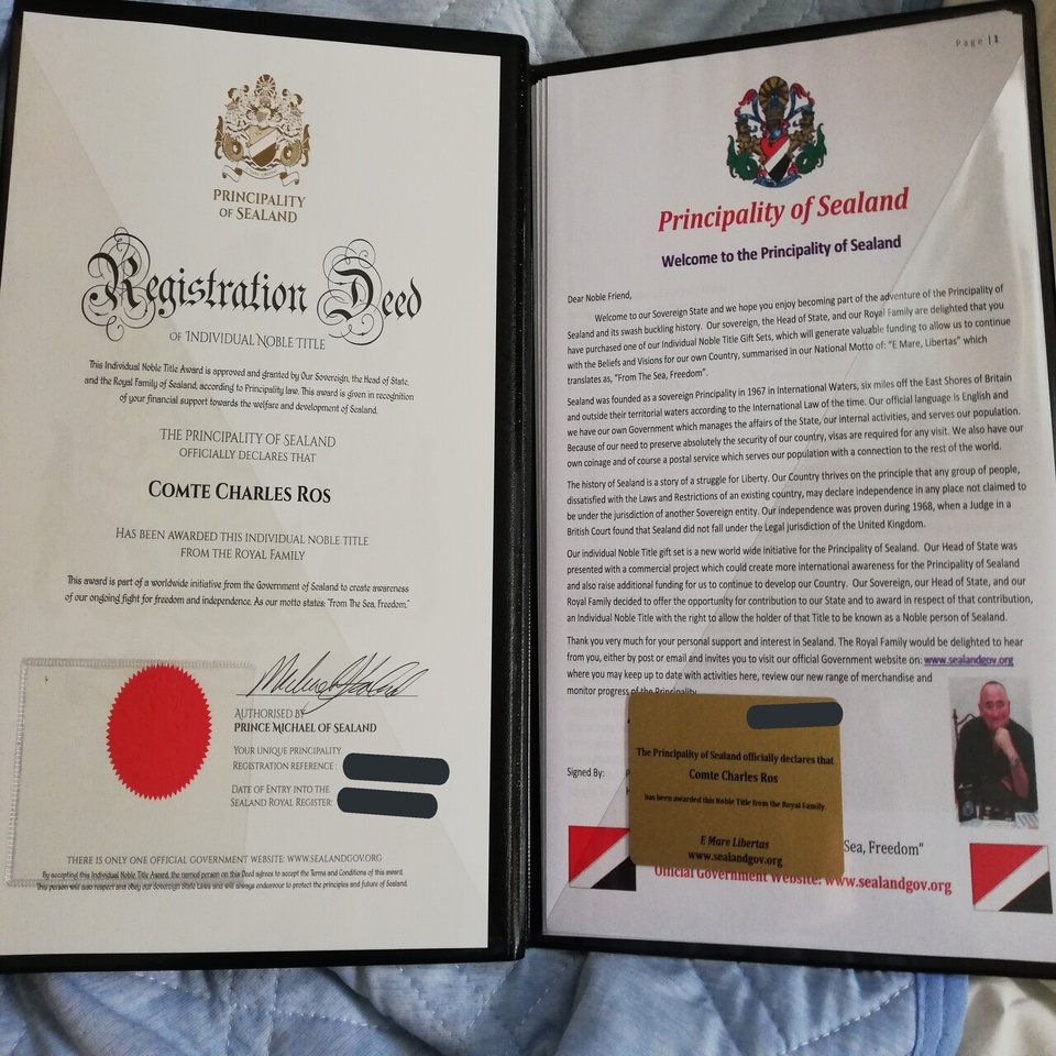 爵位を買ってシーランド公国の貴族になってみた チャールズ伯爵 Note