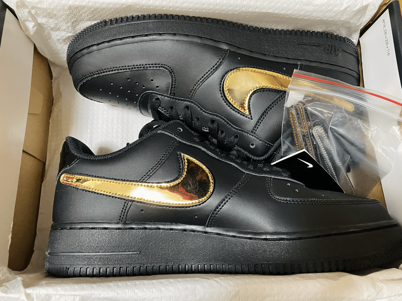 nike air force 1 black metallic gold removable swoosh pack