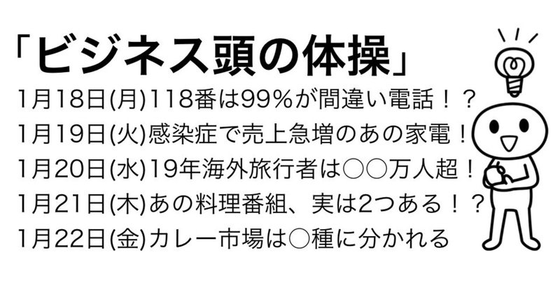 #187 「ビジネス頭の体操」 今週のケーススタディ（1月18日〜1月22日分）