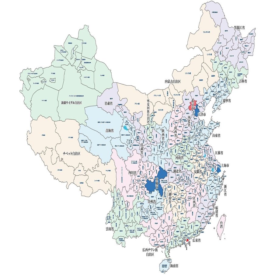 中国の主要都市の地図