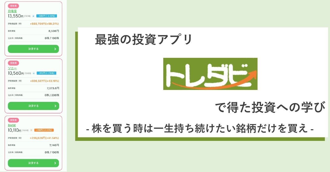 最強の投資アプリ トレダビ で得た投資への学び 株を買う時は 一生持ち続けたい銘柄だけを買え 積立てるぞう 大学生投資家とお金の勉強 Note