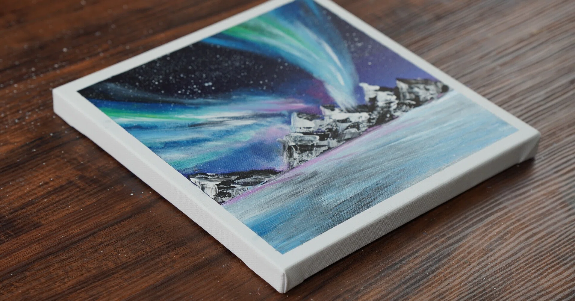 アクリル絵の具で「オーロラと雪山」を描く｜junya_art