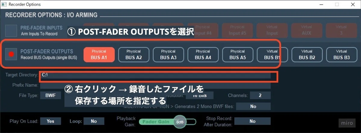 VoiceMeeterPotato - 録音詳細設定