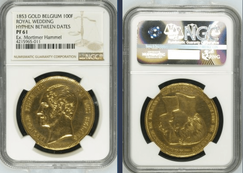 NGC鑑定 ベルギー 金貨 1875年 MS65 レオポルド2世 20フラン