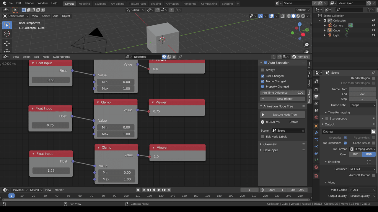 Blender アニメーションノード Clamp 銀感じょう Note